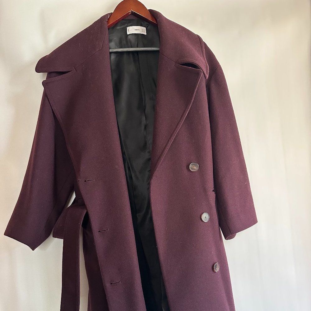 Burgundy belted Mango coat